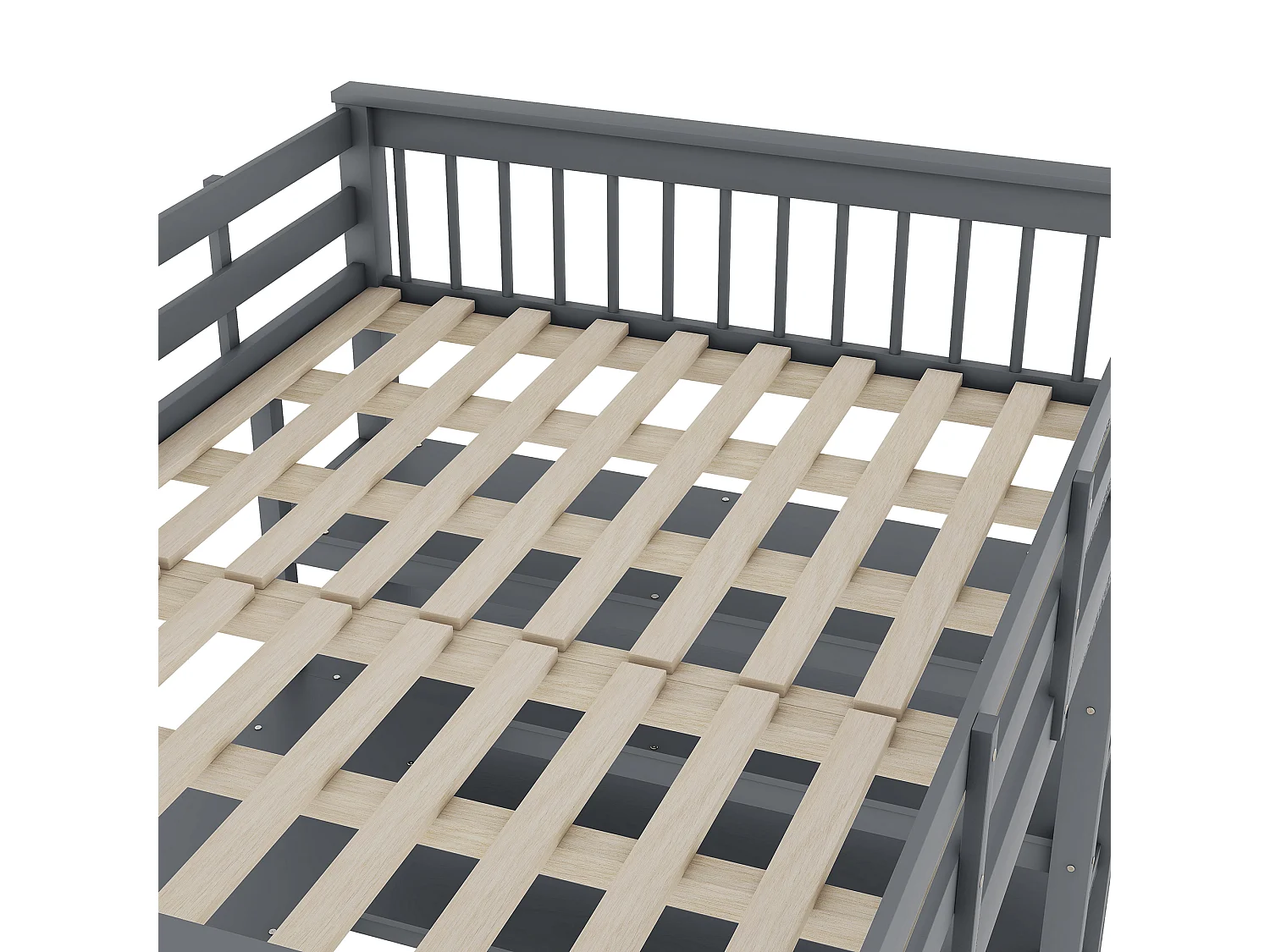 Lit mezzanine 140x200 cm avec sommier - protection anti-chute bureau et rangement - bois - gris (sans matelas)