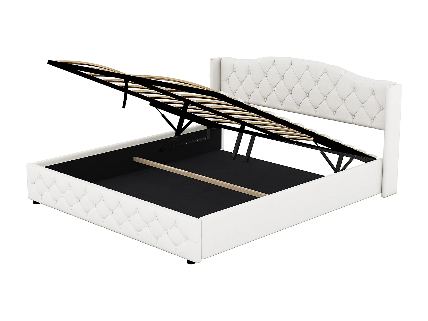 Volwassen opbergbed 180x200 cm met lattenbodem - gestoffeerd hoofdeinde - linnen - beige (zonder matras)