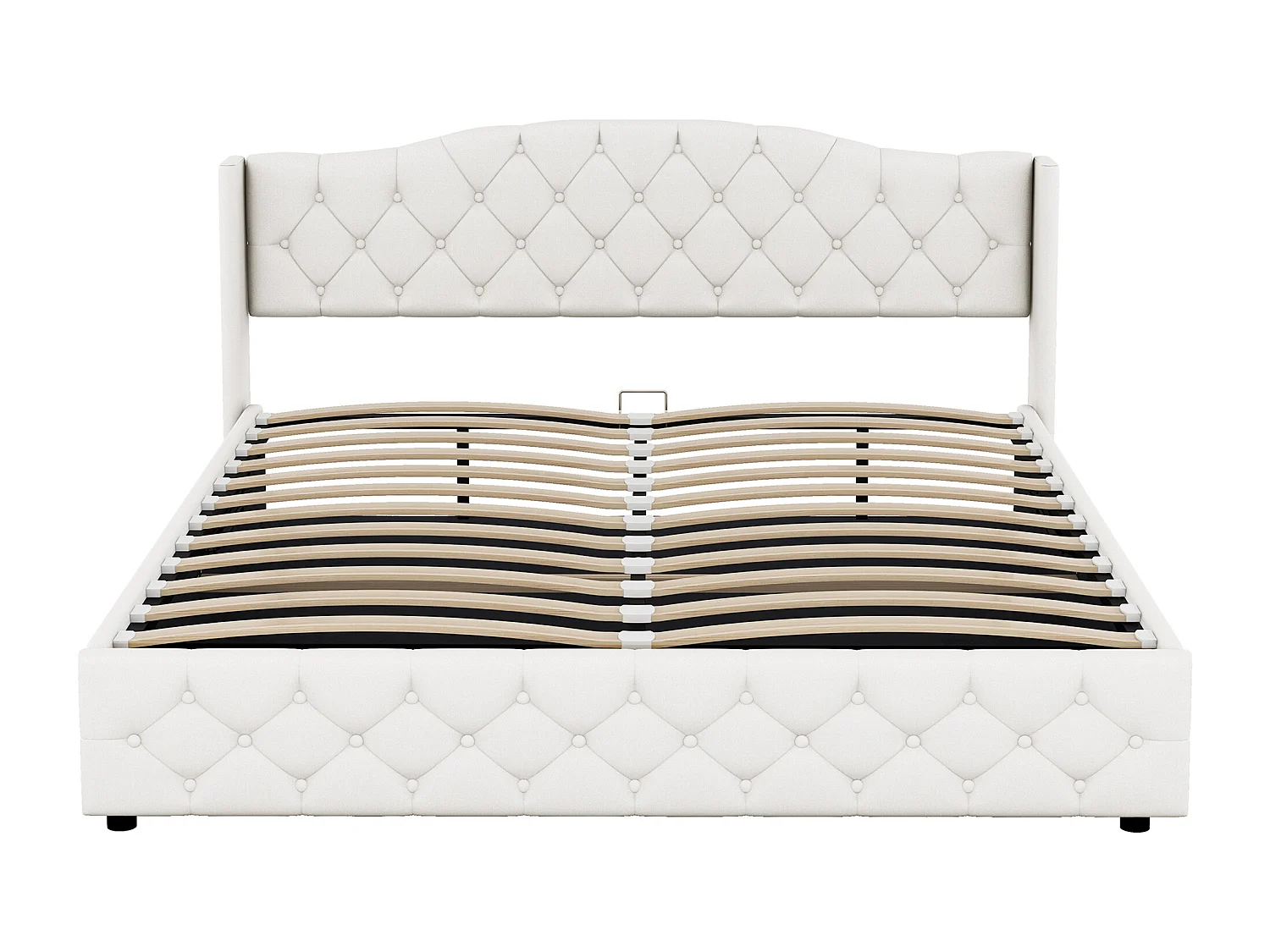 Volwassen opbergbed 180x200 cm met lattenbodem - gestoffeerd hoofdeinde - linnen - beige (zonder matras)