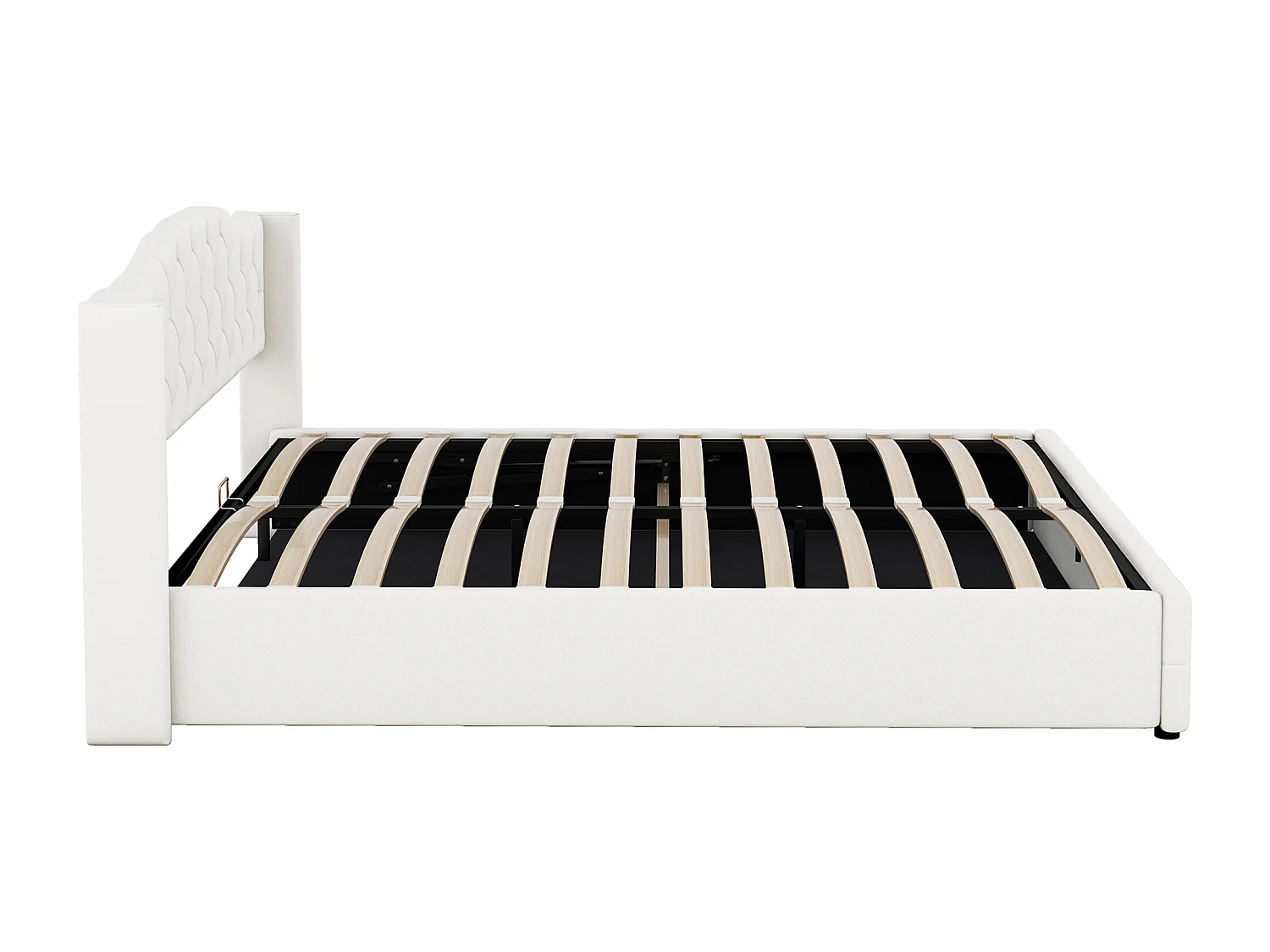 Volwassen opbergbed 180x200 cm met lattenbodem - gestoffeerd hoofdeinde - linnen - beige (zonder matras)