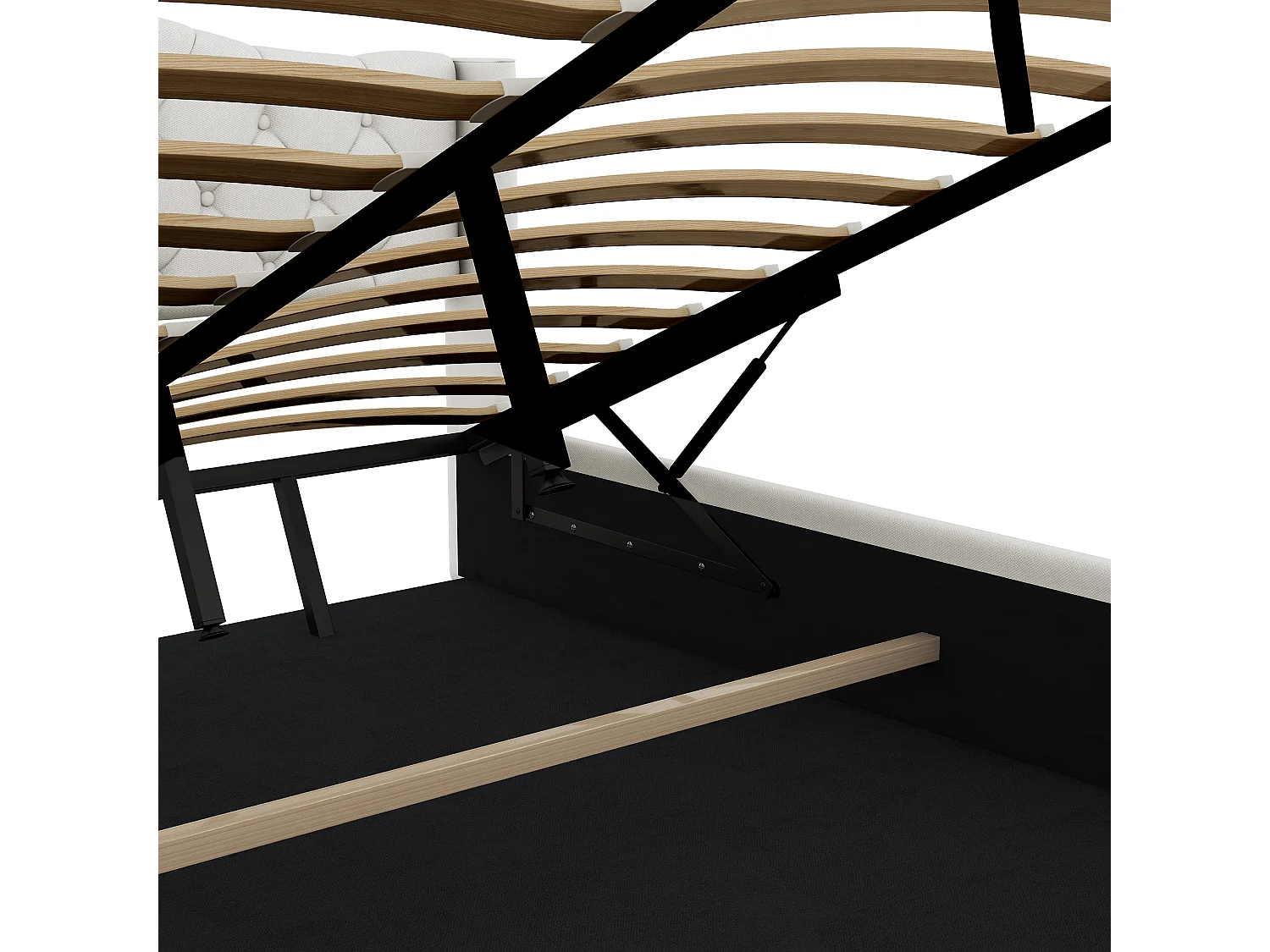 Lit coffre 180x200 cm avec rangement hydraulique, 24 lattes, tissu en lin, beige (Sans matelas)