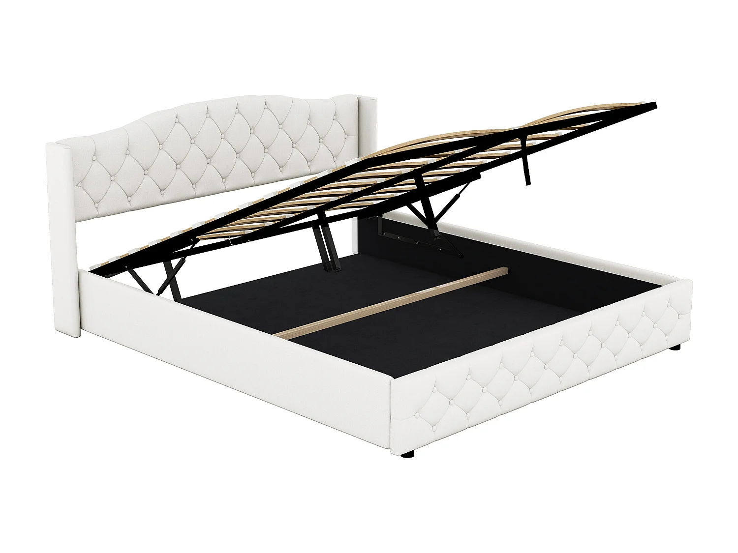 Lit coffre 180x200 cm avec rangement hydraulique, 24 lattes, tissu en lin, beige (Sans matelas)