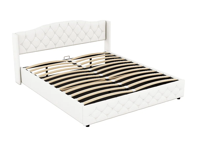 Volwassen opbergbed 180x200 cm met lattenbodem - gestoffeerd hoofdeinde - linnen - beige (zonder matras)