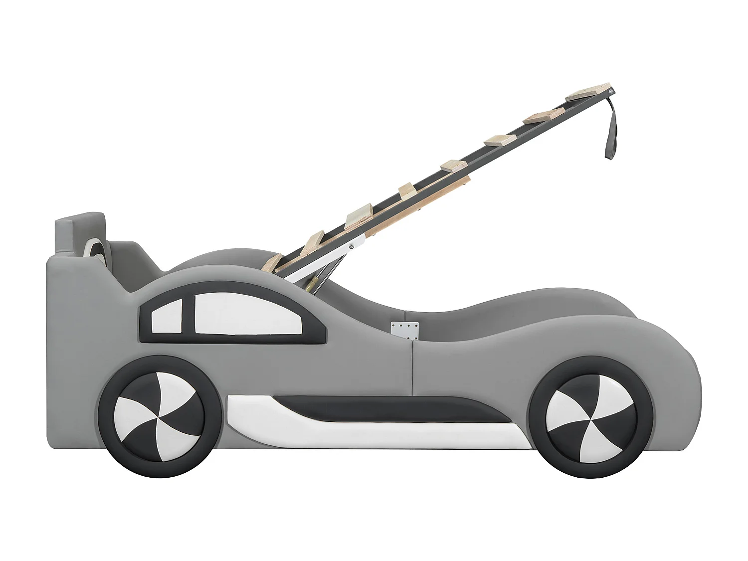 Cama infantil con canapé 90x200 cm con base - modelo coche-polipiel - gris (sin colchón)