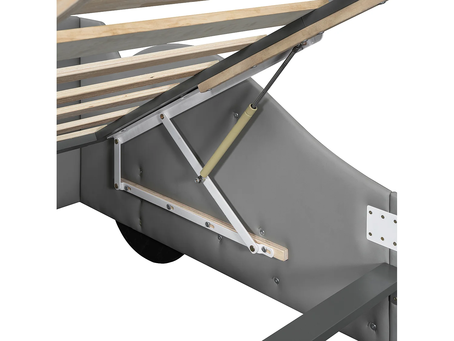 Lit coffre 180x200 cm avec sommier - tête de lit capitonnée - lin - beige (sans matelas)