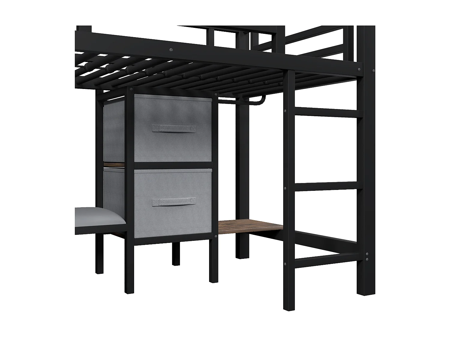 Lit mezzanine 90x200cm avec LED coussin tiroirs et sac de rangement matériau métallique en noir (sans matelas)