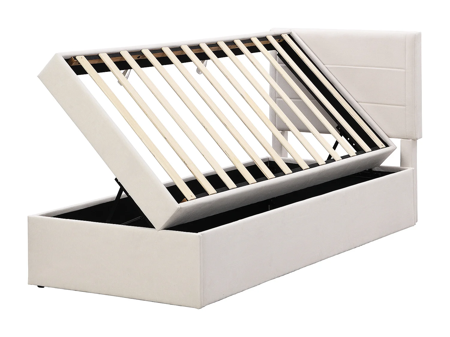 Lit simple 90x200 cm avec rangement sommier à lattes, en bois et MDF, beige (Sans matelas)