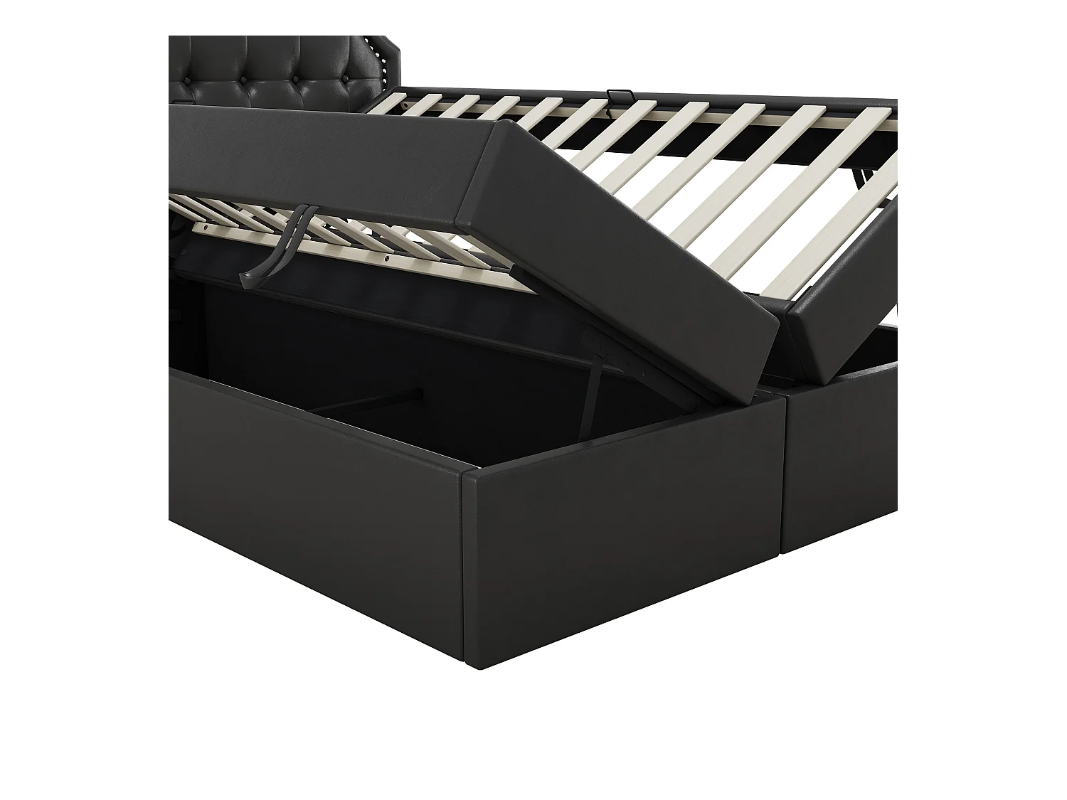 Lit coffre adulte 140x200 cm avec sommier - tête de lit capitonnée - similicuir - noir (sans matelas)