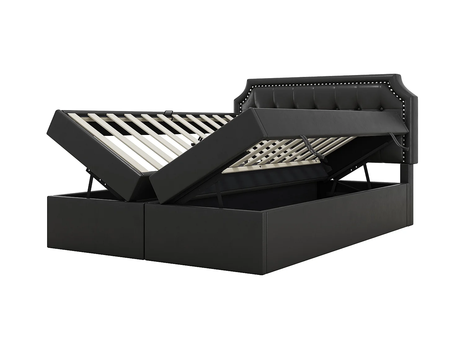 Lit coffre adulte 140x200 cm avec sommier - tête de lit capitonnée - similicuir - noir (sans matelas)