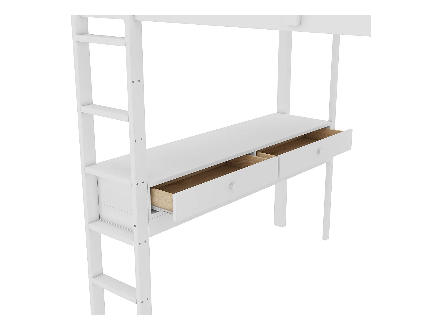 Lit mezzanine adulte 140x200cm avec sommier - protection anti-chute bureau et 6 tiroirs - bois - blanc (sans matelas)