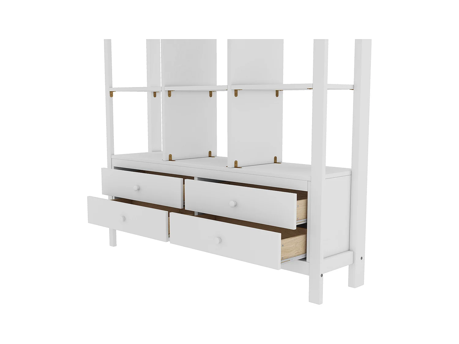 Lit mezzanine adulte 140x200cm avec sommier - protection anti-chute bureau et 6 tiroirs - bois - blanc (sans matelas)