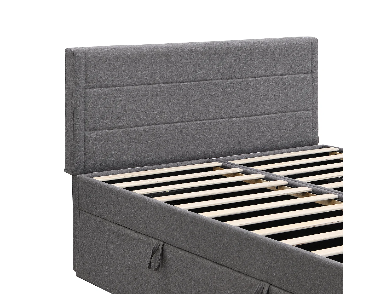 Volwassen opbergbed 140x200 cm met lattenbodem - gestoffeerd hoofdbord - linnen - grijs (zonder matras)