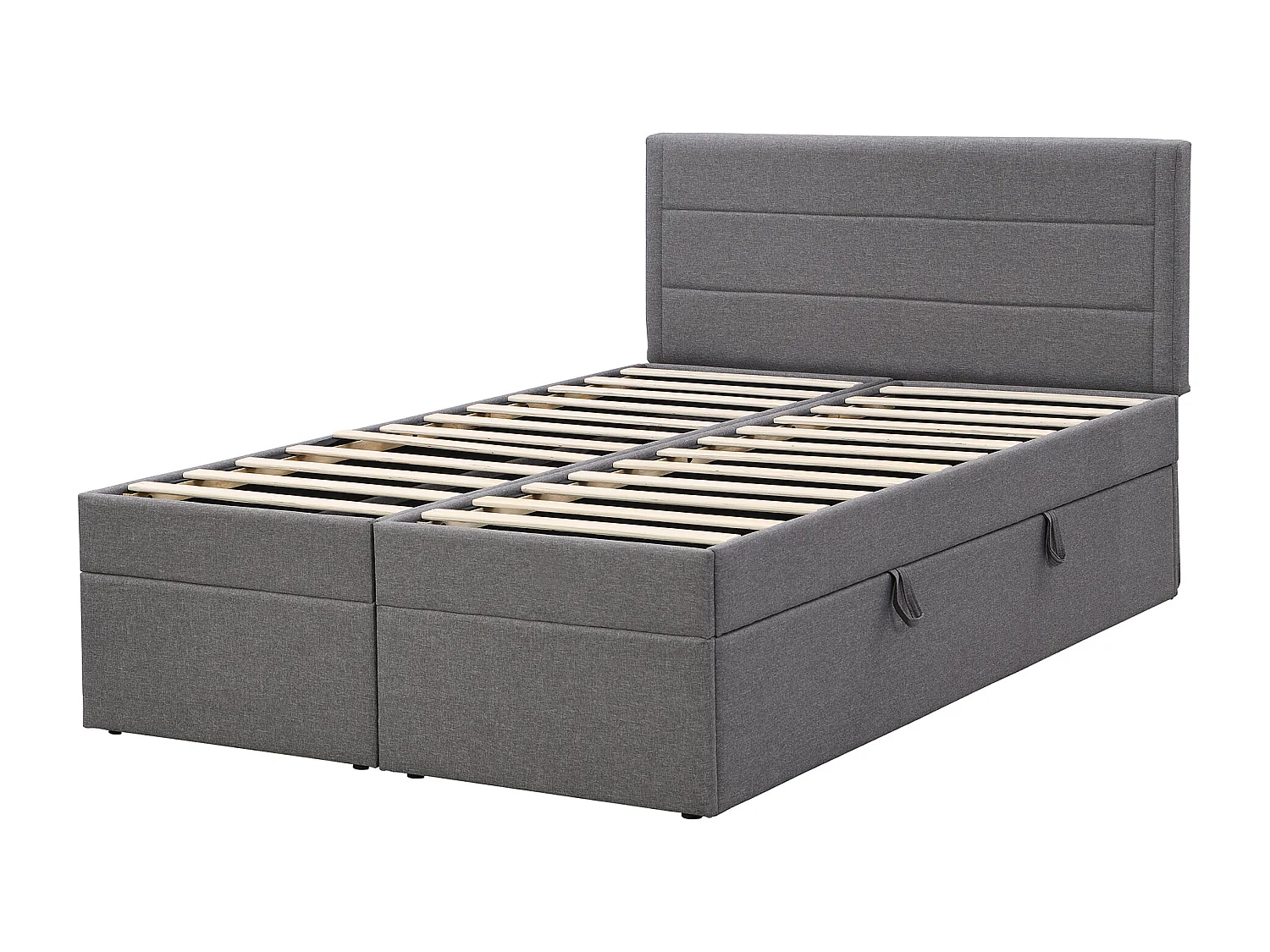 Volwassen opbergbed 140x200 cm met lattenbodem - gestoffeerd hoofdbord - linnen - grijs (zonder matras)