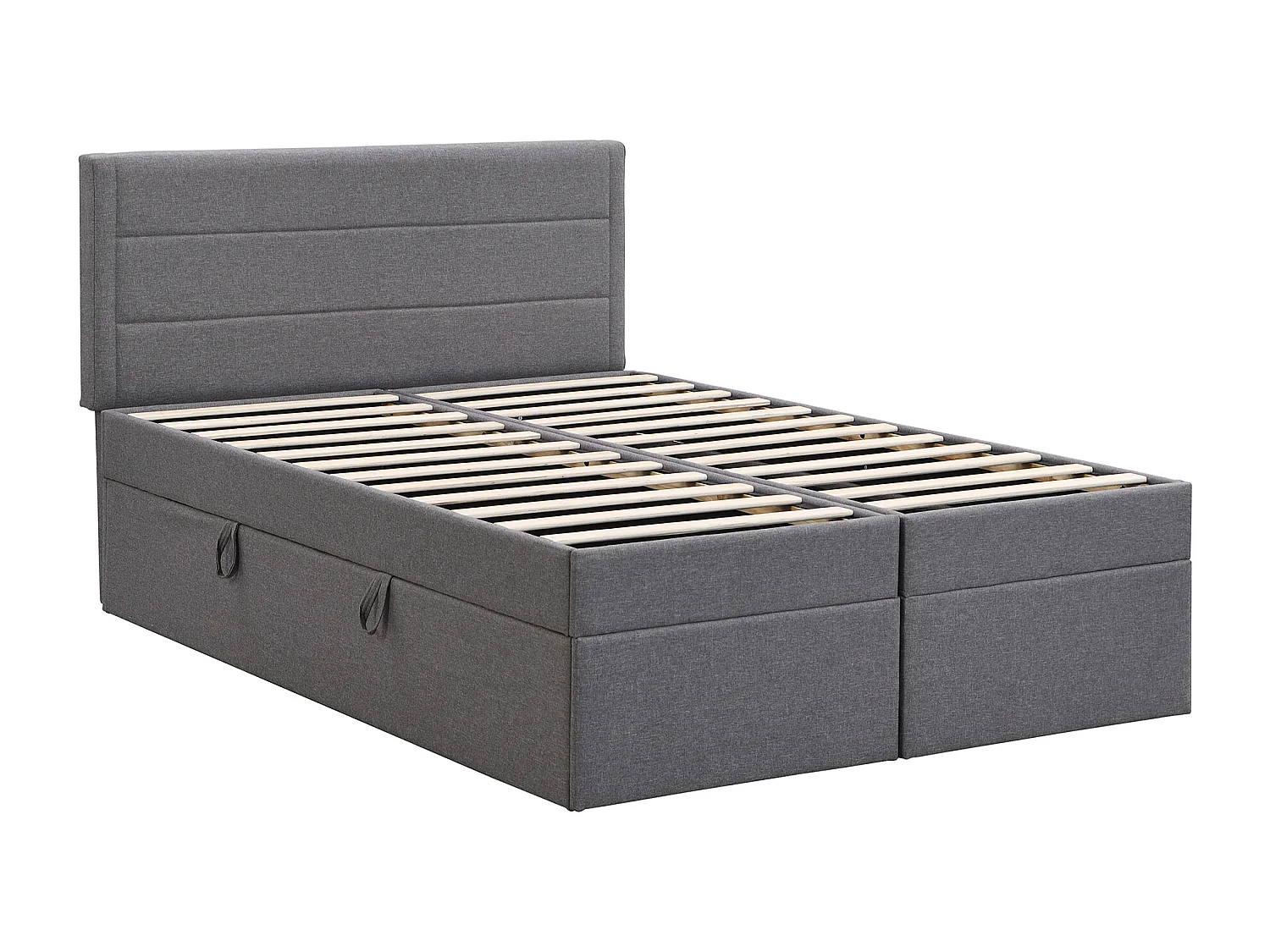 Lit double 140x200 cm avec grand espace de rangement, ouverture bilatérale, bois et MDF, gris (Sans matelas)