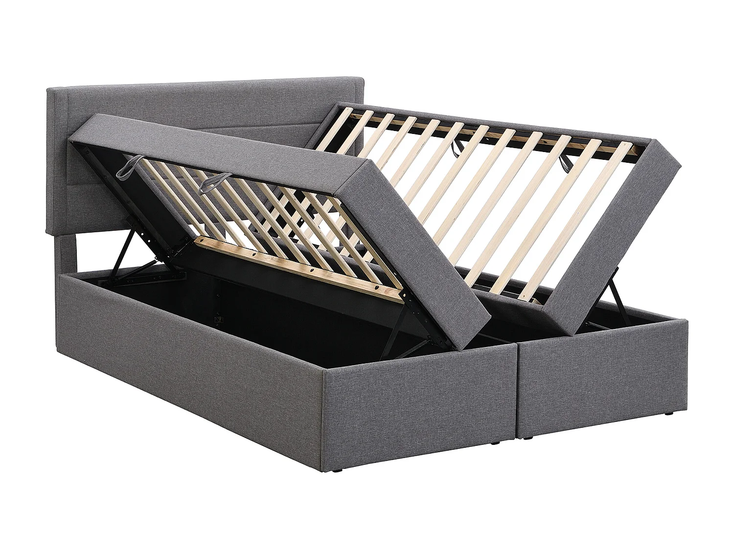 Lit double 140x200 cm avec grand espace de rangement, ouverture bilatérale, bois et MDF, gris (Sans matelas)