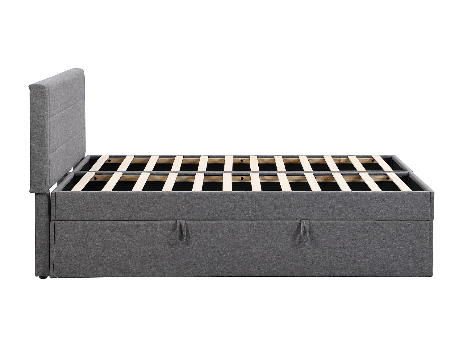 Lit double 140x200 cm avec grand espace de rangement, ouverture bilatérale, bois et MDF, gris (Sans matelas)