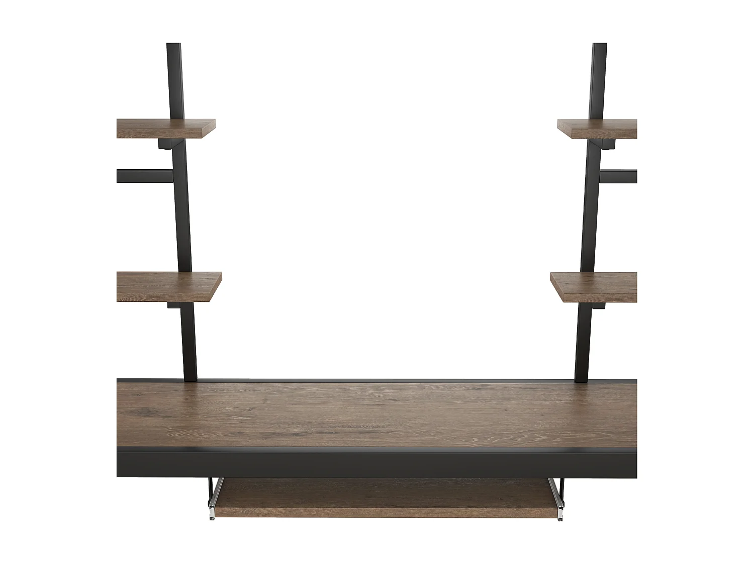 Lit mezzanine 140x200 cm avec sommier - protection anti-chute bureau et 2 étagères - métal - noir (sans matelas)