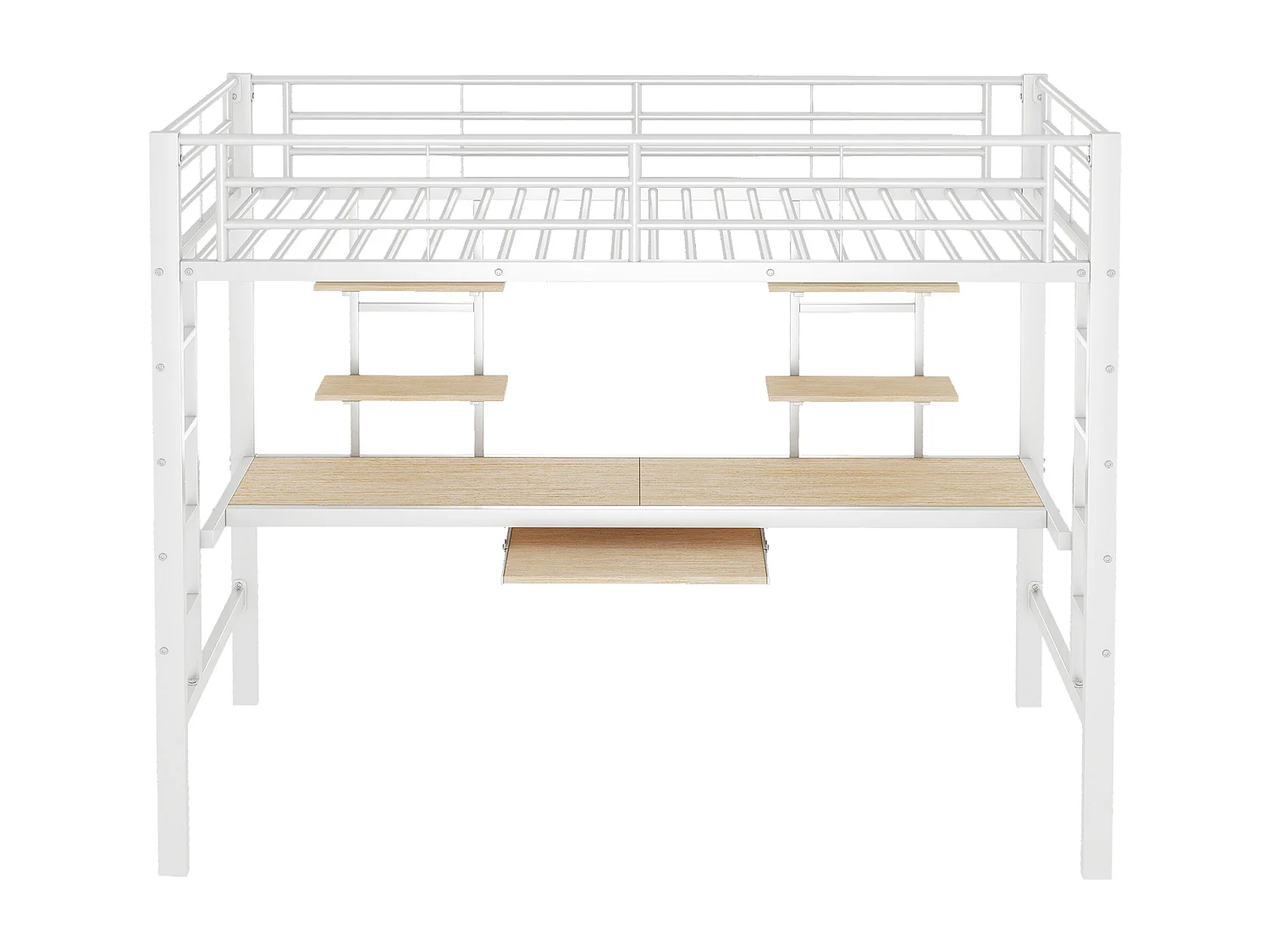 Lit mezzanine 90x200 cm avec bureau 2 étagères, en métal et MDF, blanc (Sans matelas)