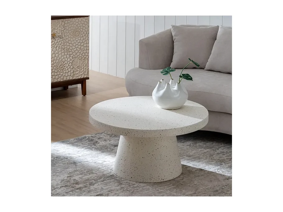 Table basse fibre de magnésium blanche 80 cm légère VEINRA