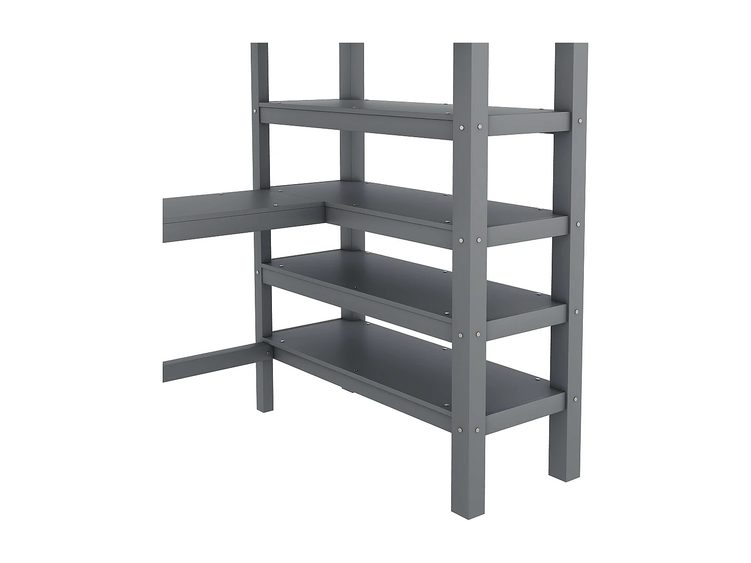 Kinderhoogslaper 90x200cm met lattenbodem - valbeveiliging, bureau en opbergruimte - hout - grijs (zonder matras)