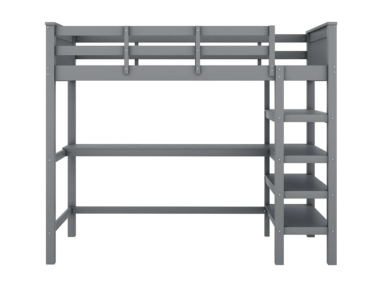 Letto a soppalco per bambini 90x200cm con base - protezione anticaduta, scrivania e contenitore - legno - grigio (senza materasso)
