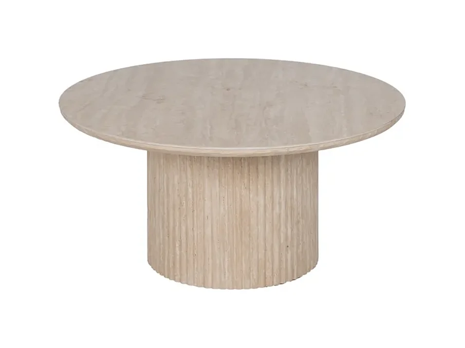Table basse ronde pierre beige 90 cm pied cannelé CAELIS