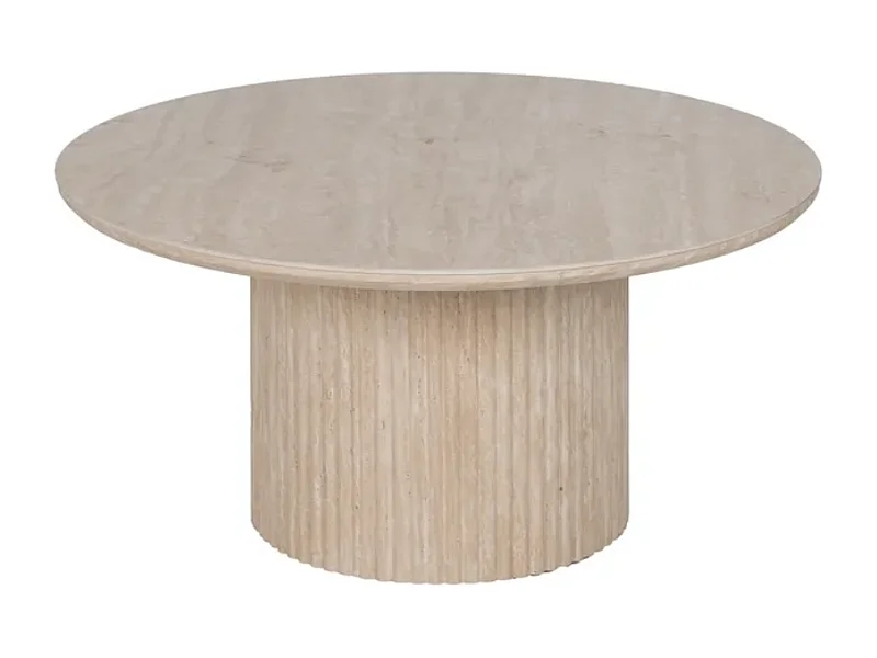 Table basse ronde pierre beige 90 cm pied cannelé CAELIS