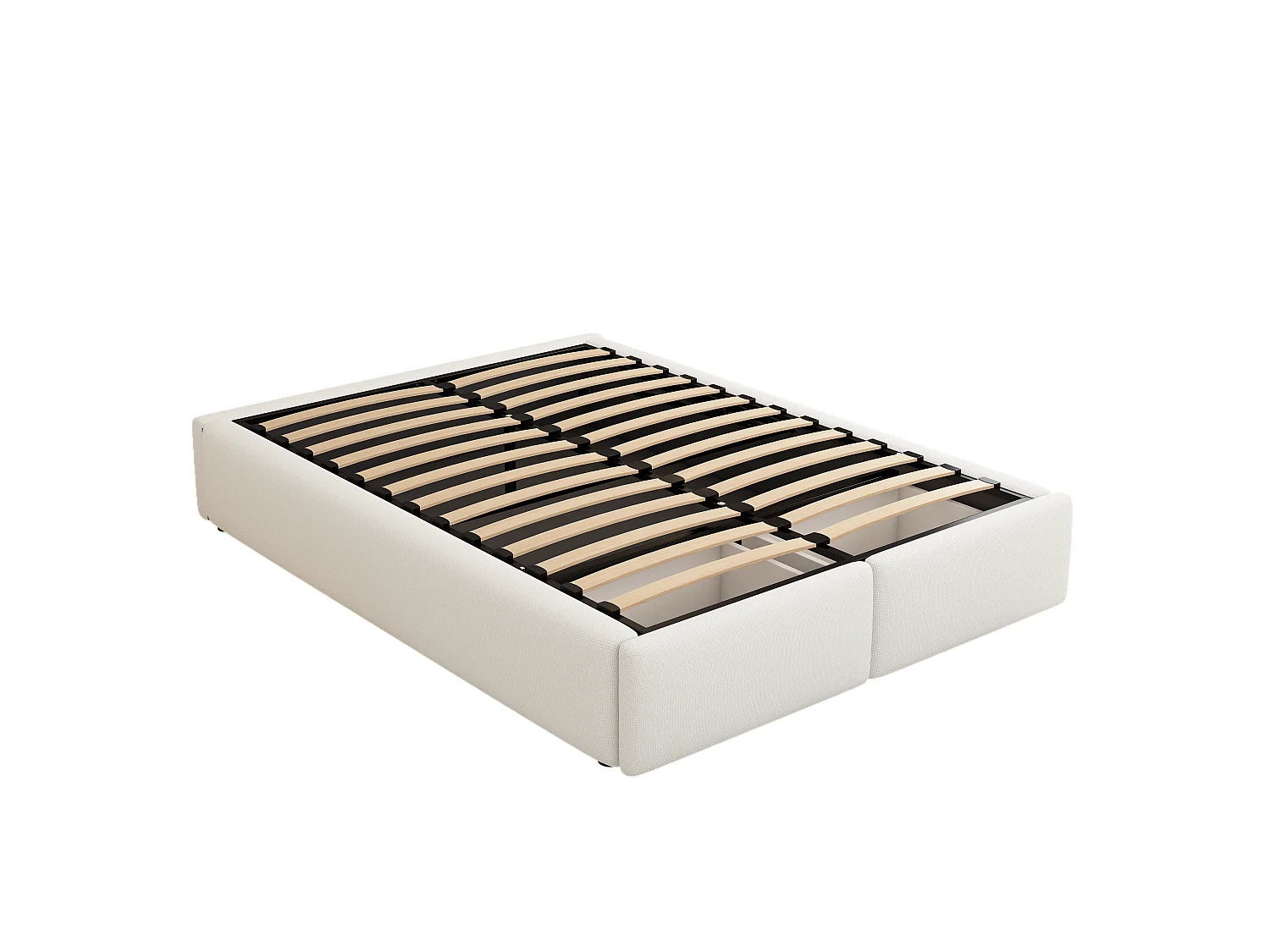 Lit coffre adulte 140x200 cm avec sommier - 2 tiroirs de rangement - lin - blanc (sans tête de lit ni matelas)