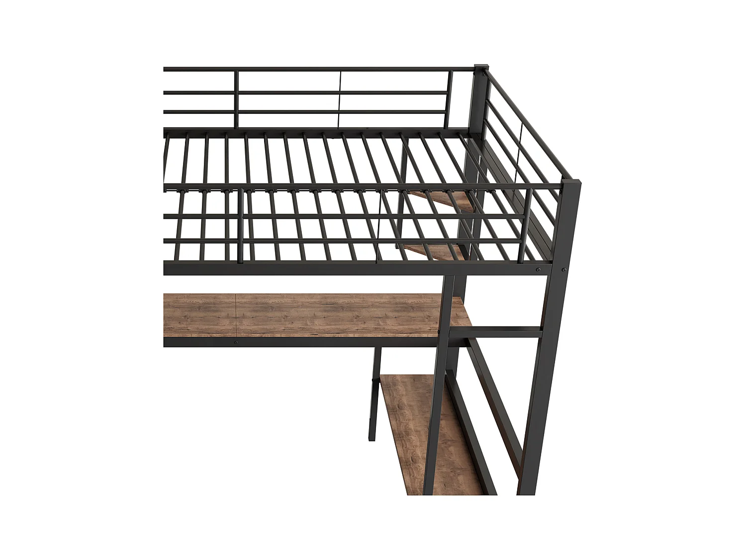 Kinderhoogslaper 90x200cm met lattenbodem - valbeveiliging, bureau en opbergruimte - metaal - zwart (zonder matras)