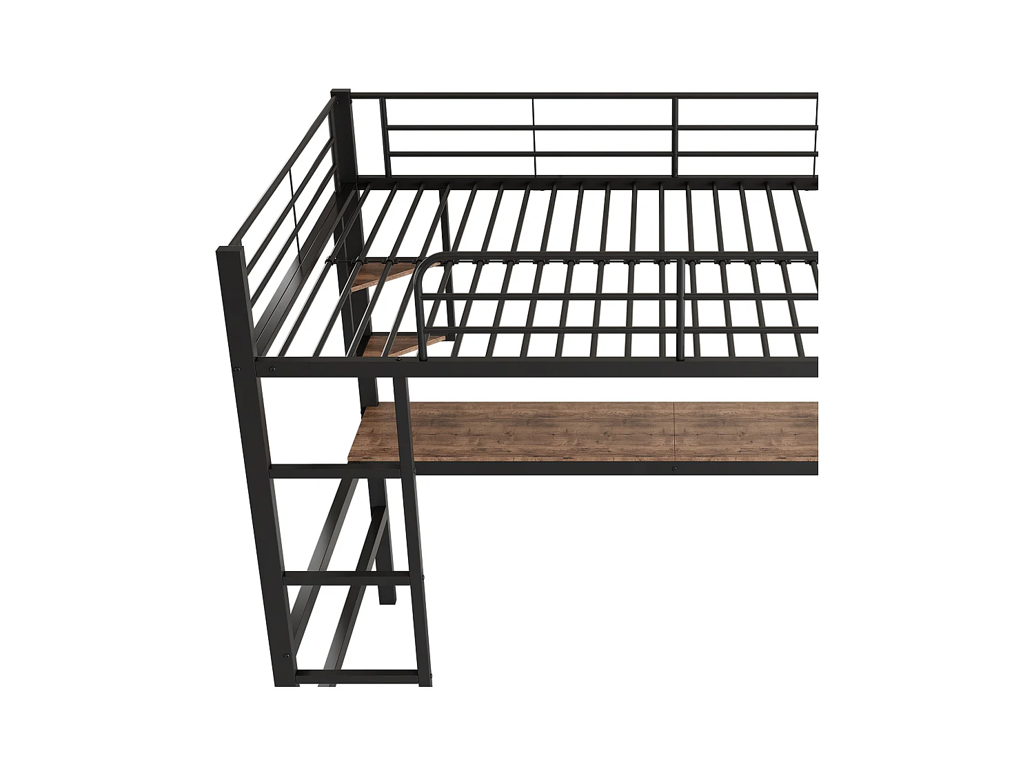 Kinderhoogslaper 90x200cm met lattenbodem - valbeveiliging, bureau en opbergruimte - metaal - zwart (zonder matras)