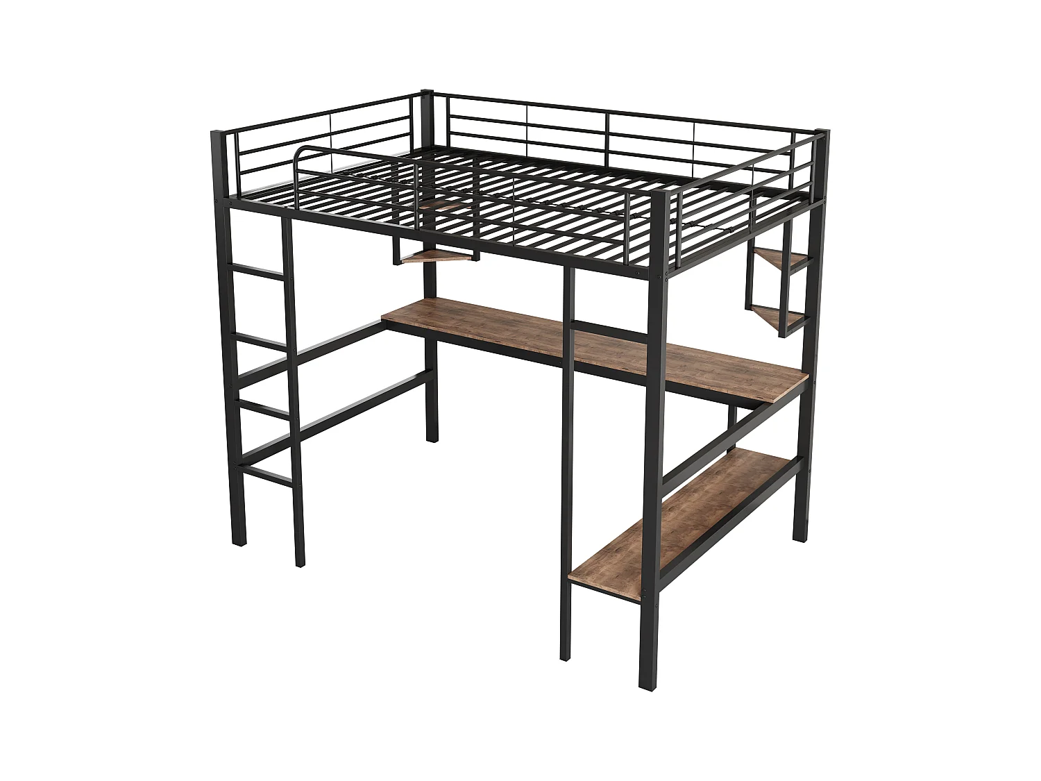 Lit mezzanine enfant 90x200cm avec sommier - protection anti-chute bureau et rangements - métal - noir (sans matelas)