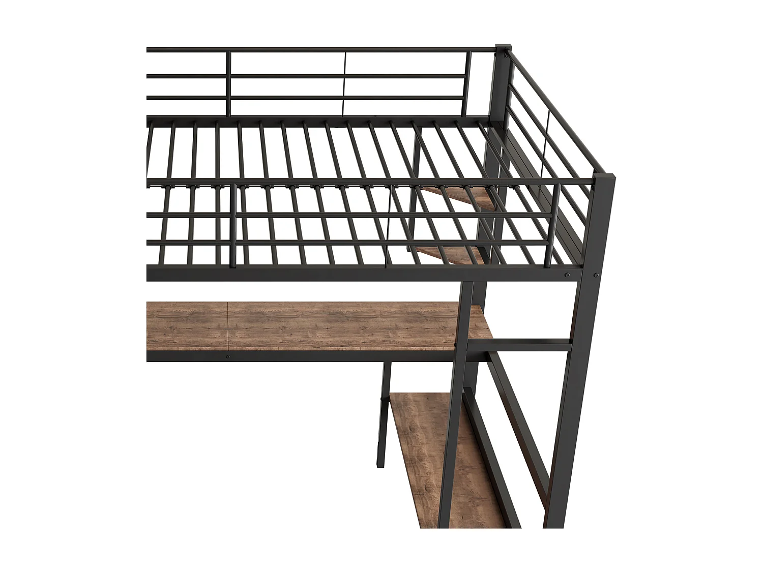 Lit mezzanine 90x200 cm avec sommier - protection anti-chute bureau et rangements - métal - noir (sans matelas)