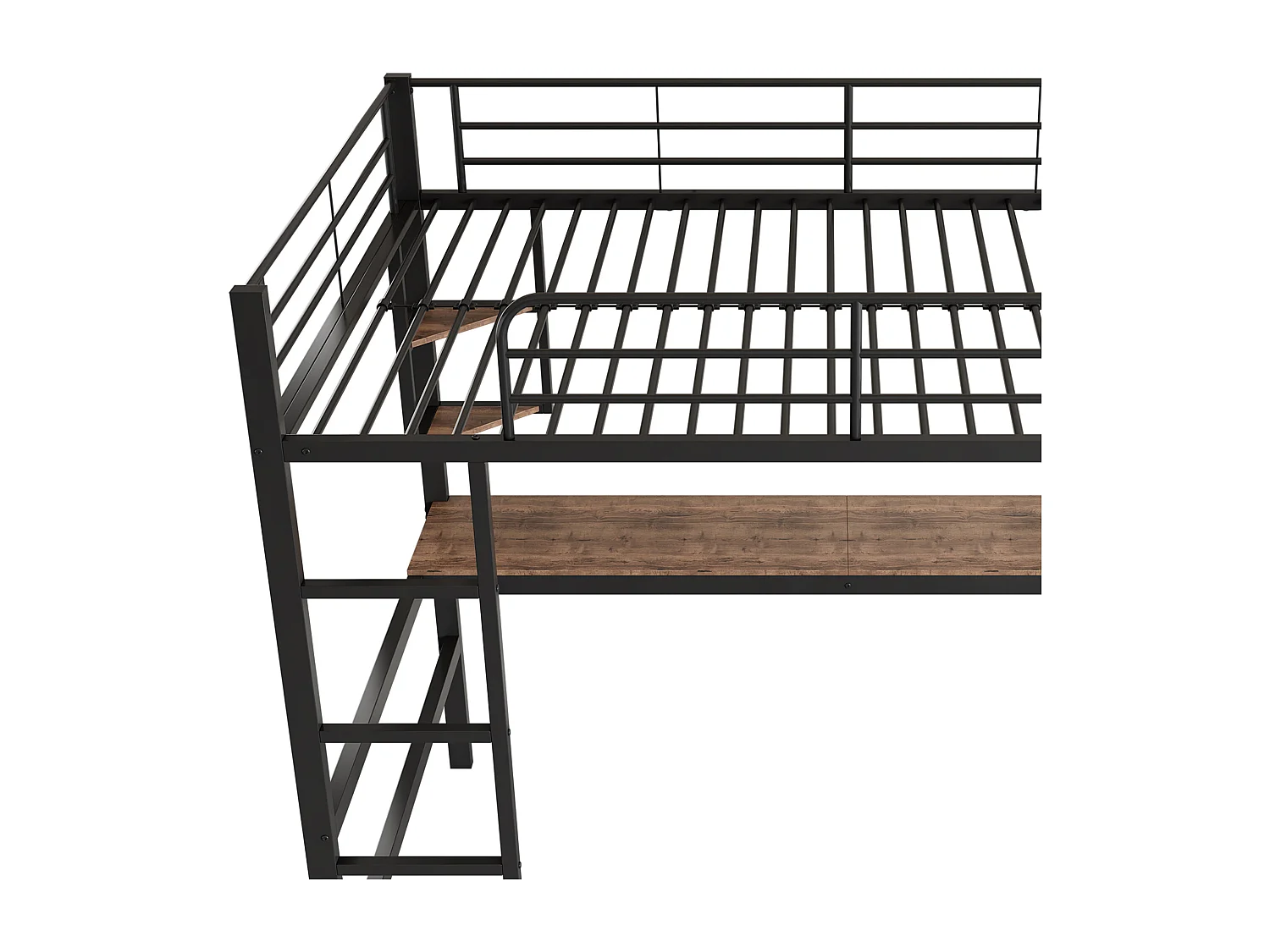 Lit mezzanine 90x200 cm avec sommier - protection anti-chute bureau et rangements - métal - noir (sans matelas)