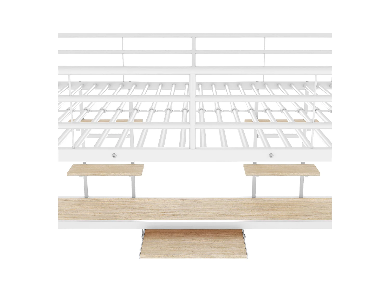 Lit mezzanine 140x200 cm avec sommier - protection anti-chute bureau et 2 étagères - métal - blanc (sans matelas)