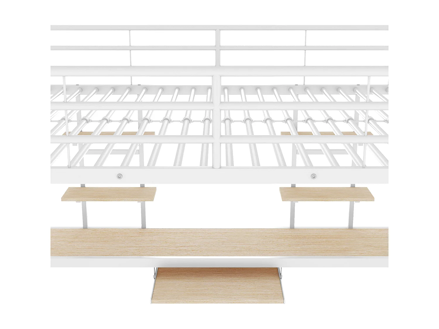 Volwassen mezzaninebed 140x200cm met lattenbodem - valbeveiliging bureau en 2 legplanken - metaal - wit (zonder matras)
