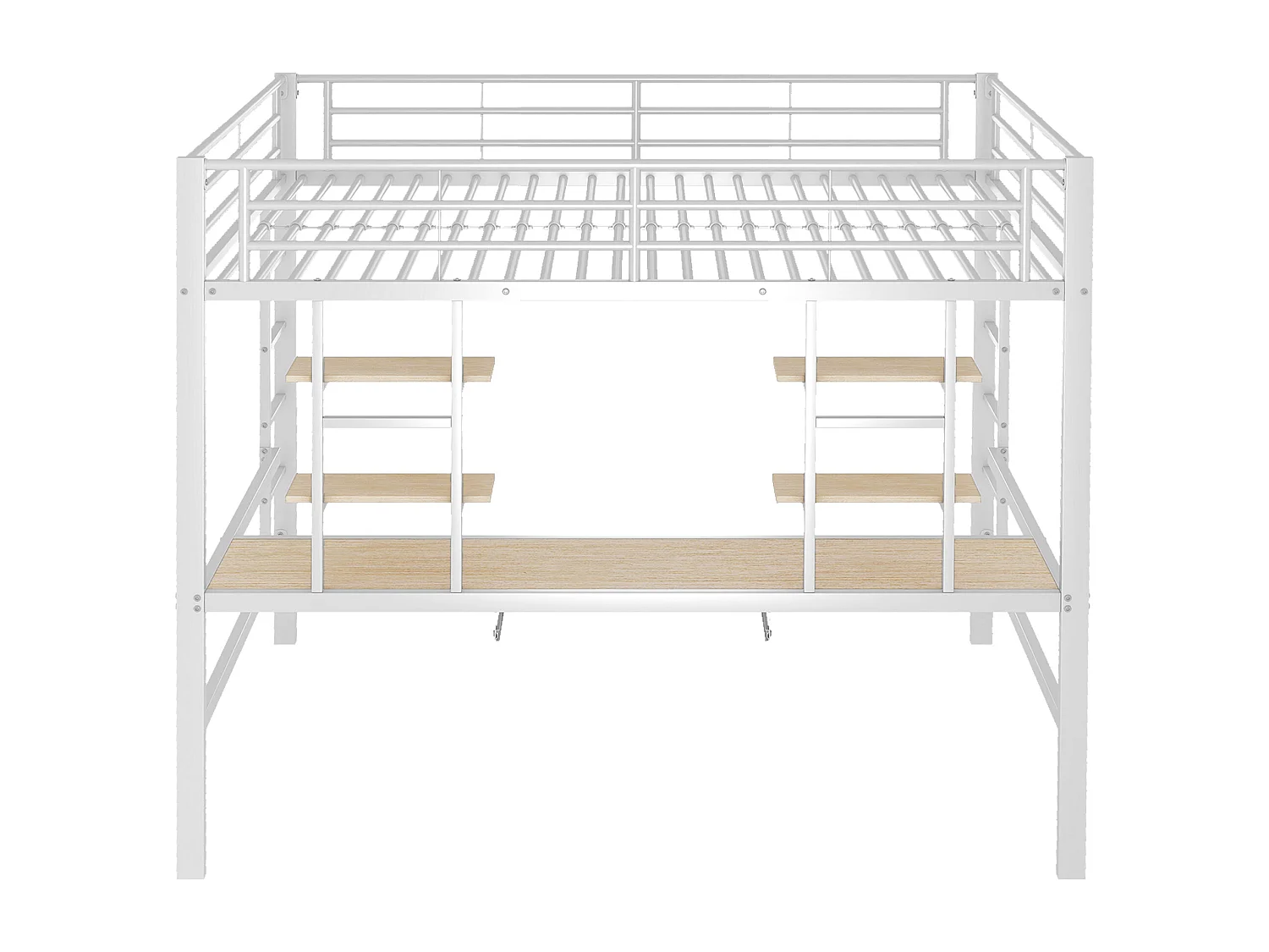 Volwassen mezzaninebed 140x200cm met lattenbodem - valbeveiliging bureau en 2 legplanken - metaal - wit (zonder matras)
