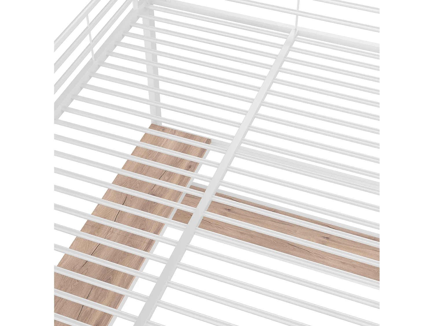 Cama mezanino adulto 140x200cm com base de ripas - proteção contra quedas, escrivaninha e 2 prateleiras - metal - branco (sem colchão)