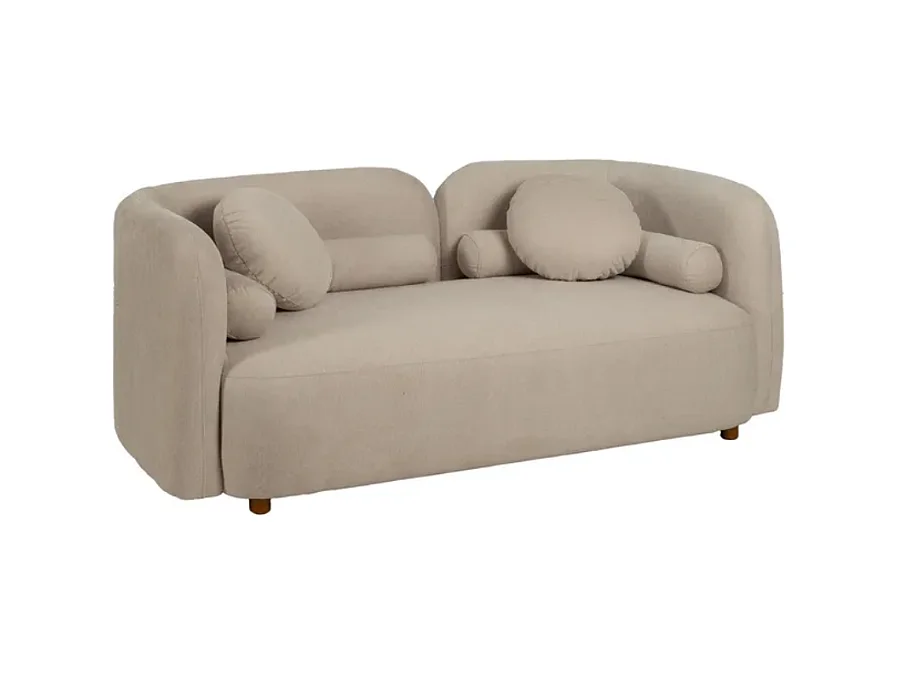 Canapé 2 places galbé en tissu beige avec coussins AURALINE
