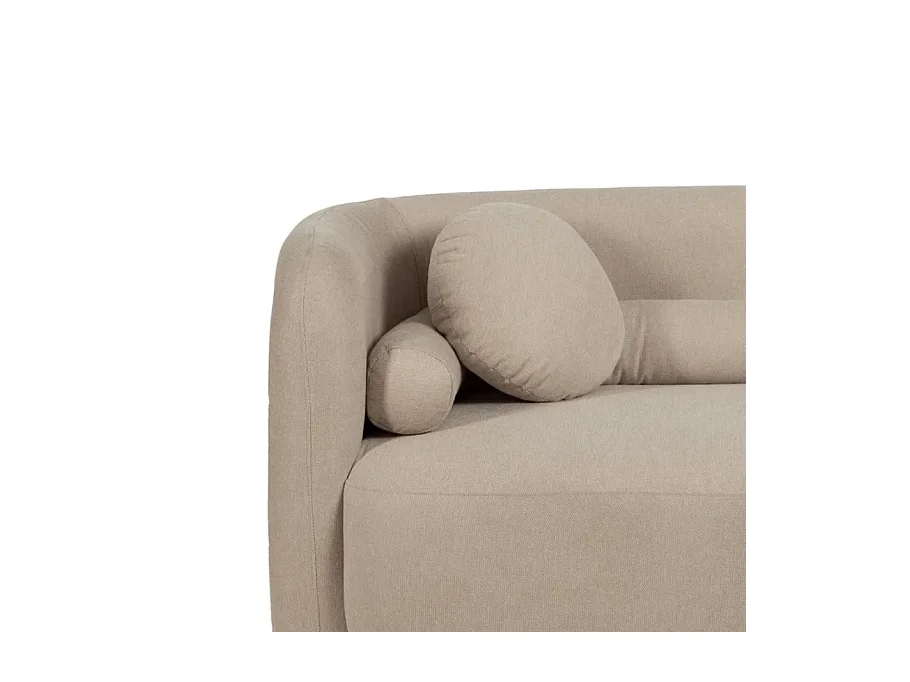 Canapé 2 places galbé en tissu beige avec coussins AURALINE