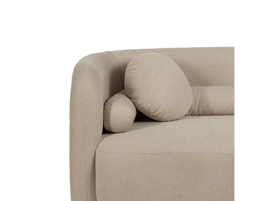 Canapé 2 places galbé en tissu beige avec coussins AURALINE