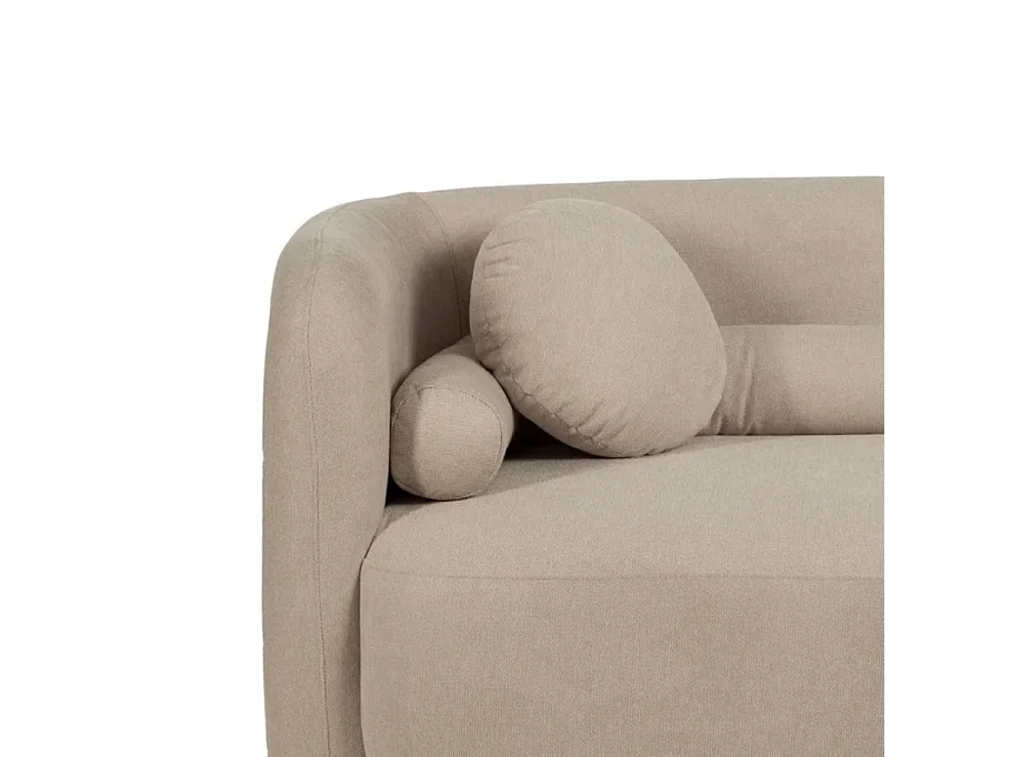 Canapé 2 places galbé en tissu beige avec coussins AURALINE