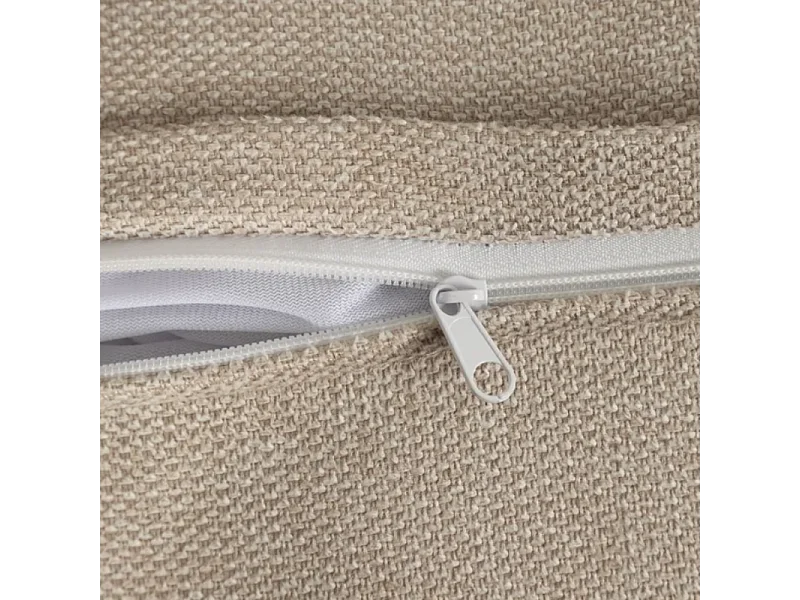 Canapé 2 places galbé en tissu beige avec coussins AURALINE