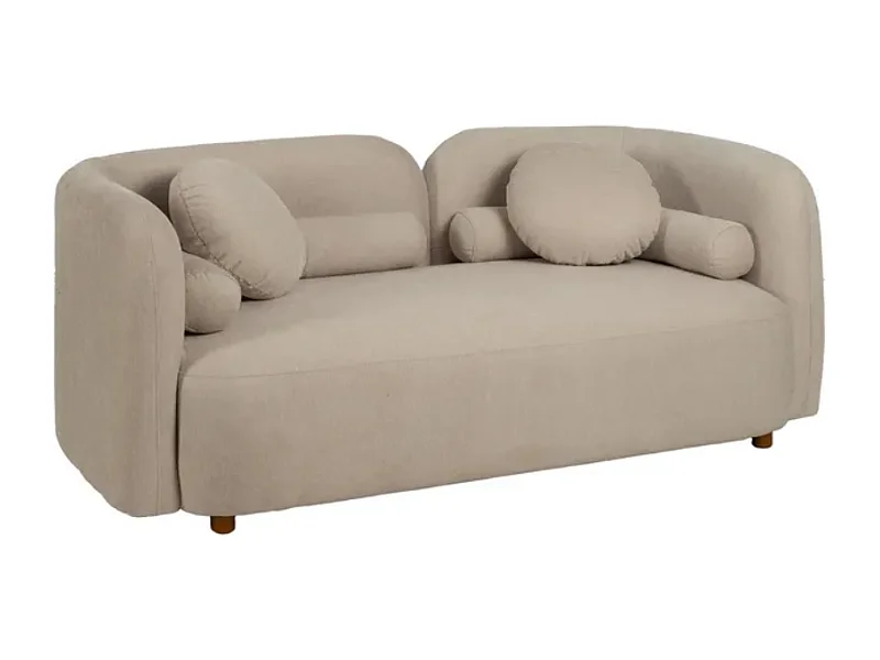 Canapé 2 places galbé en tissu beige avec coussins AURALINE