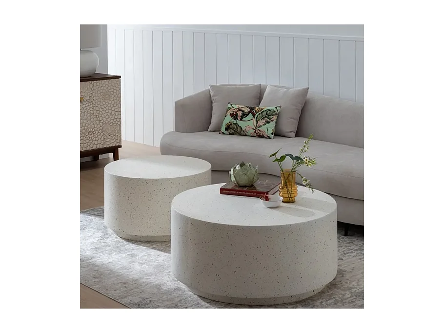 Table basse compacte magnésium blanc moucheté 70 cm FLOREANE