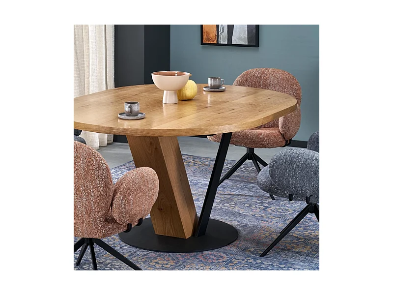 Table de salle à manger ronde de style industriel extensible PEARL