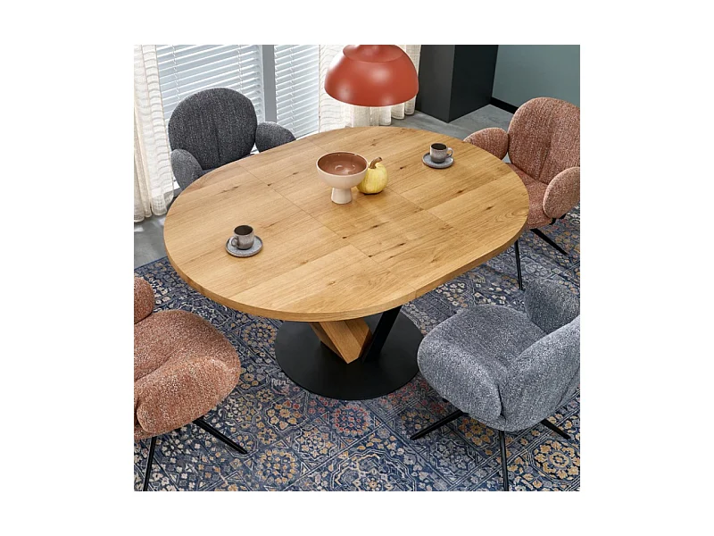 Table de salle à manger ronde de style industriel extensible PEARL