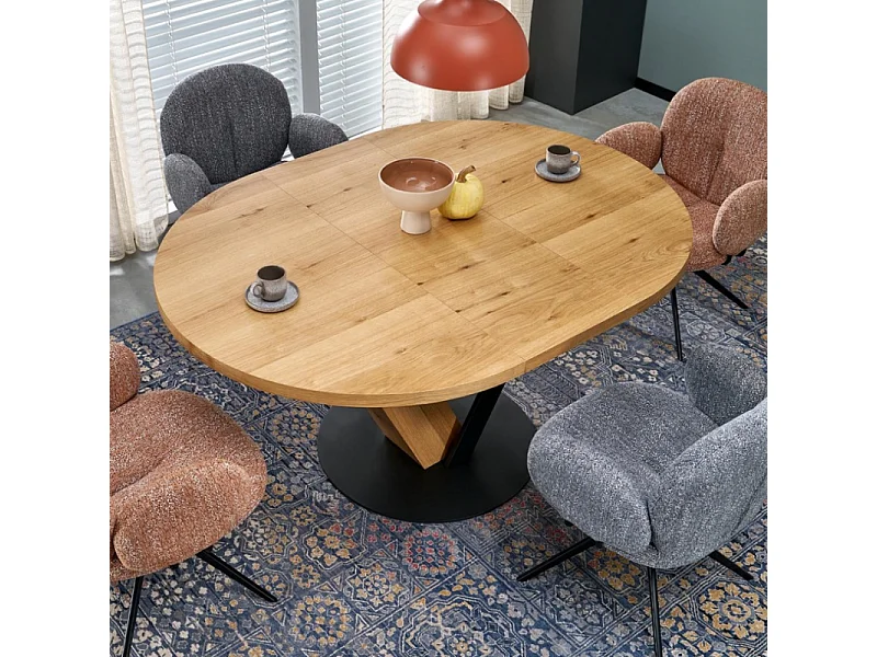 Table de salle à manger ronde de style industriel extensible PEARL