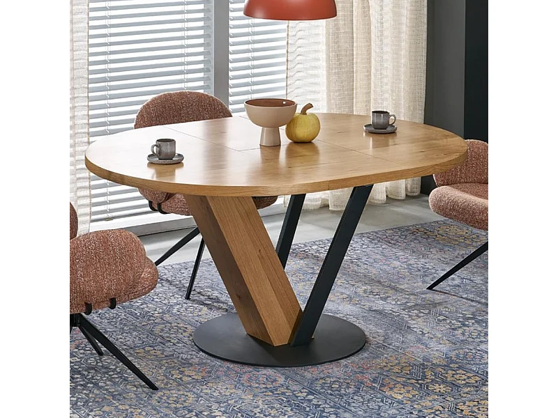 Table de salle à manger ronde de style industriel extensible PEARL