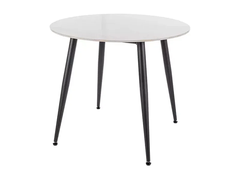 Table ronde 90 cm céramique blanche & métal noir SERAFINA