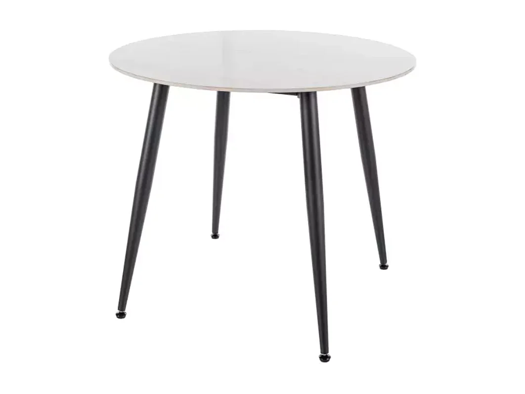 Table ronde 90 cm céramique blanche & métal noir SERAFINA